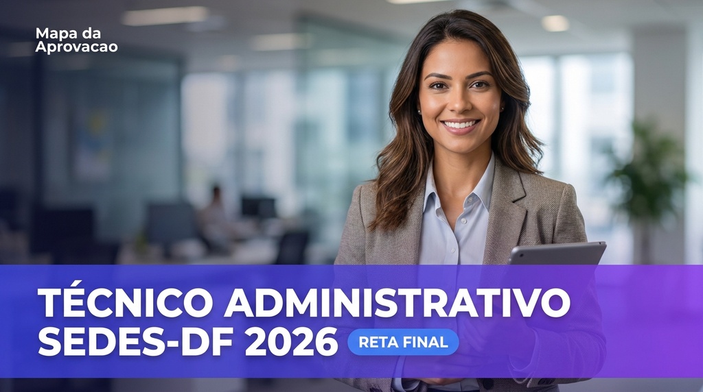 Técnico Administrativo SEDES-DF 2026 — 8 Apostilas Aprofundadas + 180 Questões Comentadas + Audiobook + MentorIA + Minha Banca (IA)