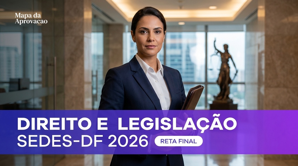 Direito e Legislação SEDES-DF 2026 Quadrix — Curso completo com Mentoria 24h e correção de redação na Minha Banca